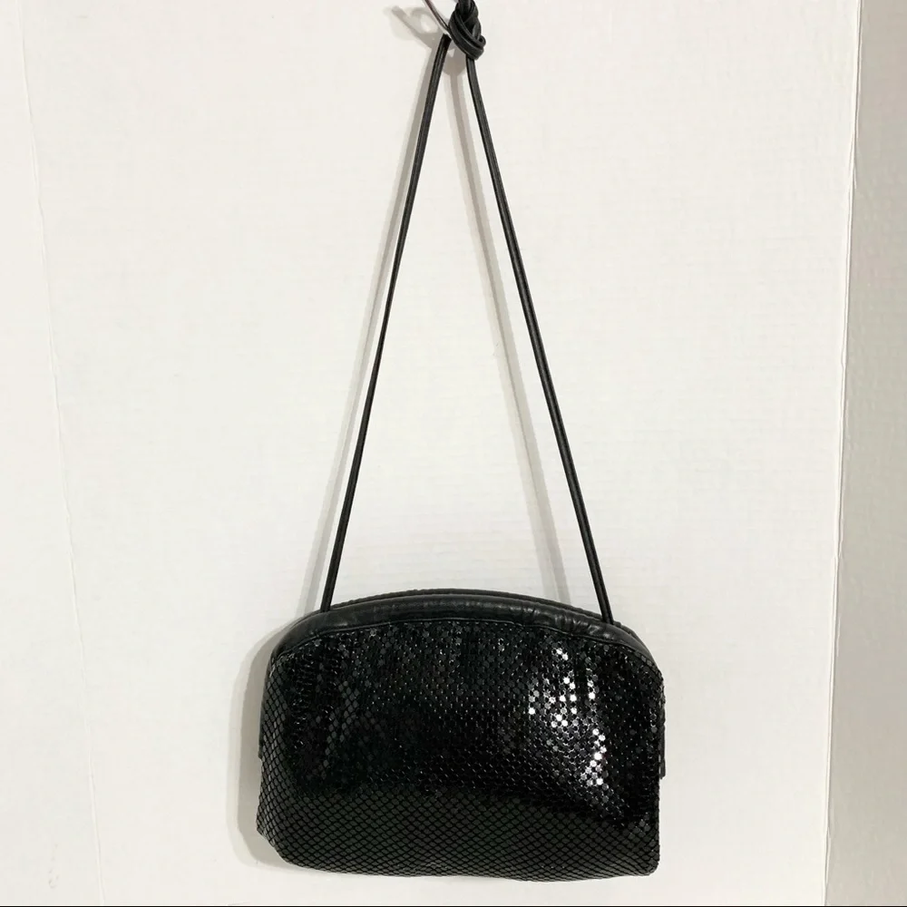 Vintage Whiting and Davis Chainmail Leather Crossbody Shoulder Bag Hinged Frame